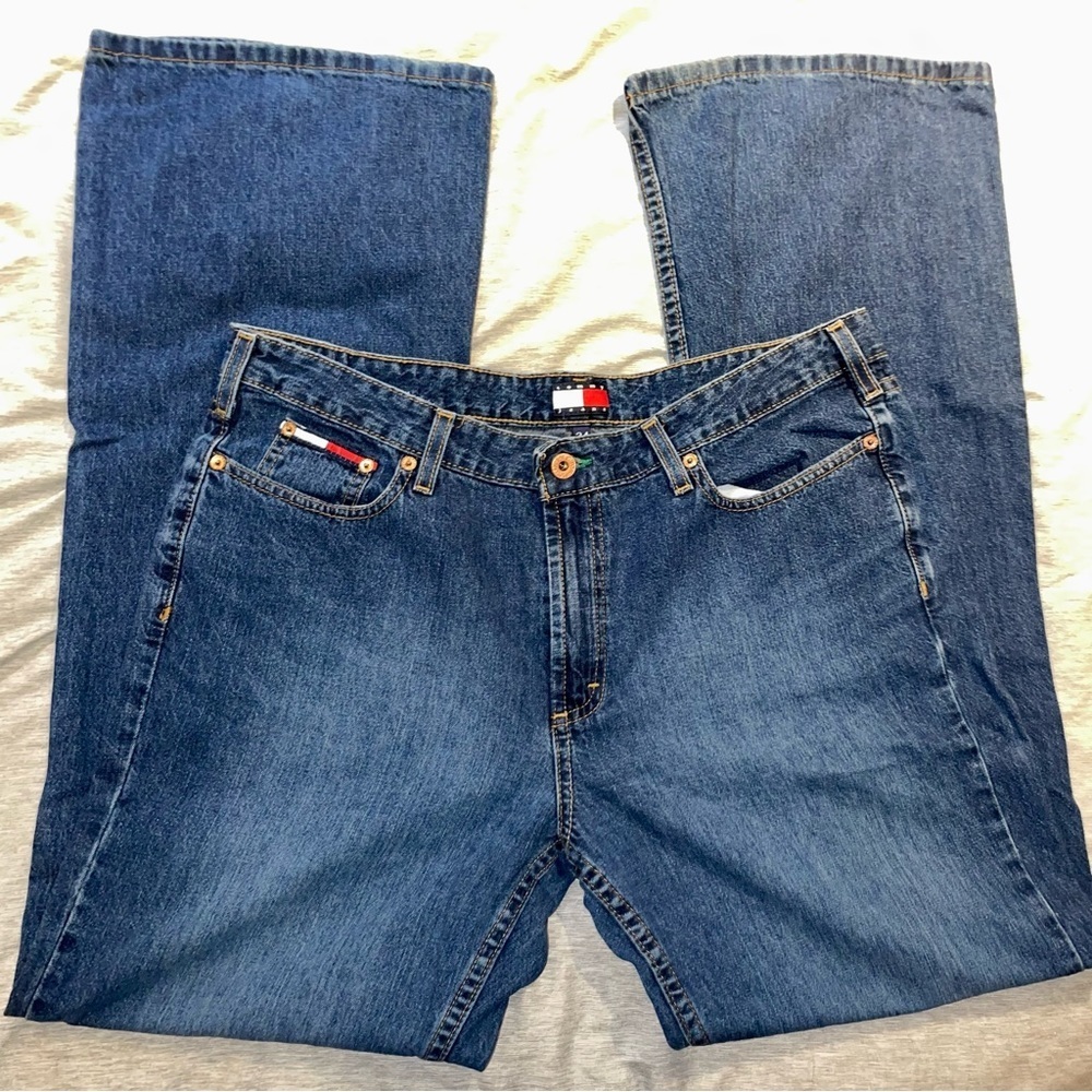 Tommy Hilfiger  euro flare t h graffiti pocket jeans sz 34 - Picture 2 of 4